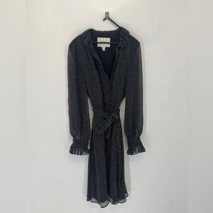 L.K Bennett Eliza Belted Polka Dot Ruffle Front Button Dress Navy/White